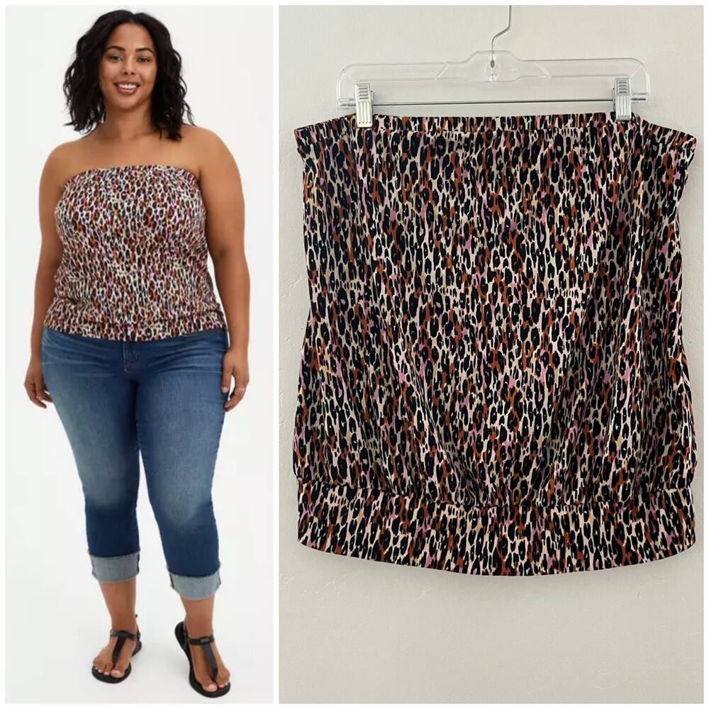 Torrid Leopard Print Tube Top Plus Size 2X Strapless Banded Bottom Animal Print